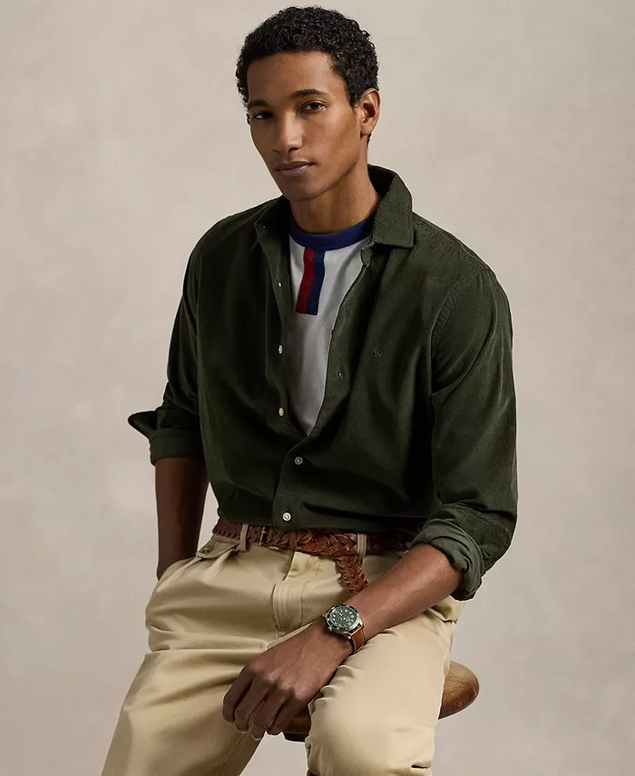 

Мужская классическая рубашка из вельвета Polo Ralph Lauren, зеленый