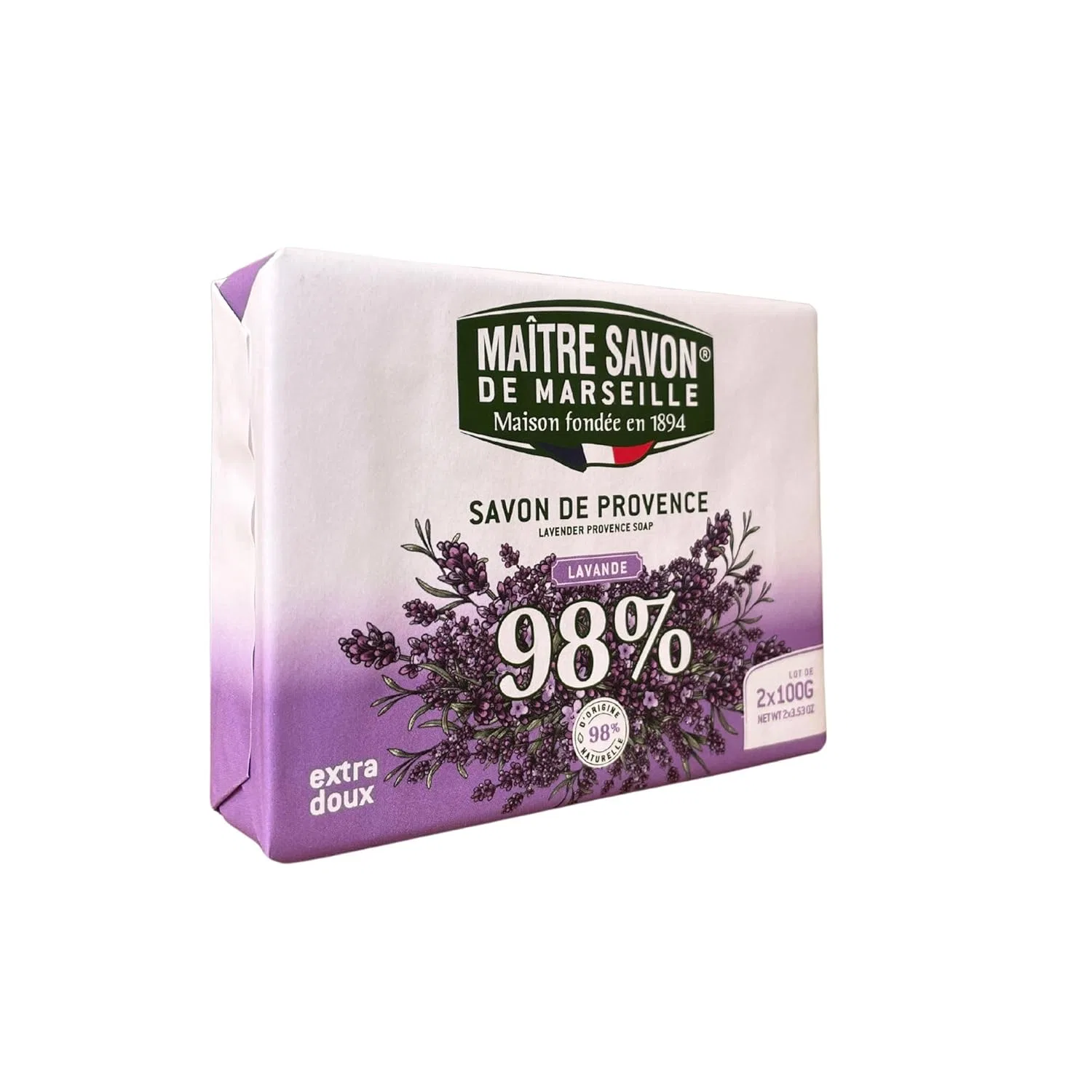 Экстрамягкое прованское мыло Maître Savon de Marseille Lavender 2 x 100 г Maitre Savon De Marseille, Purple — фото 3