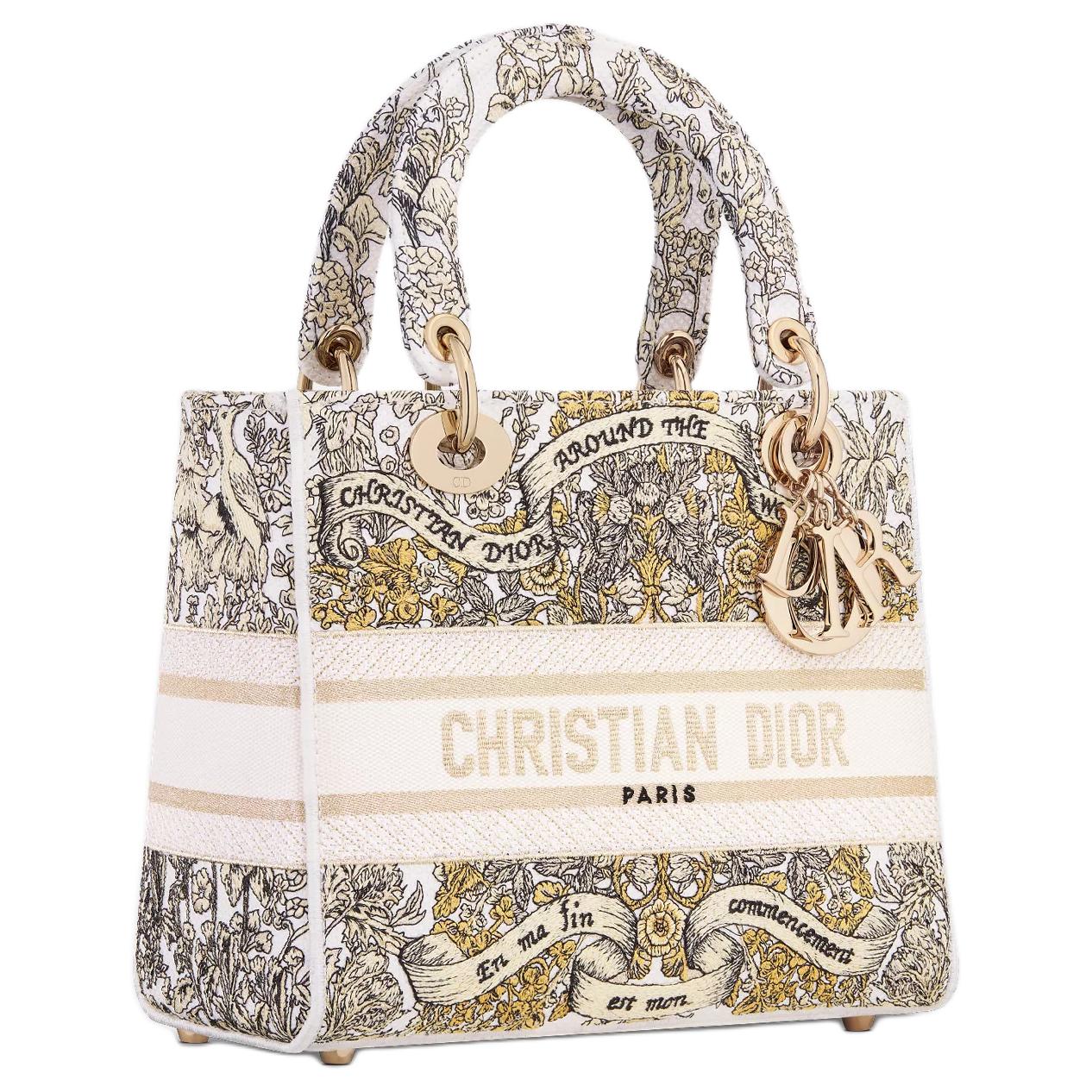 DIOR Леди D Lite хлопковая женская сумка через плечо поясная сумка среднего размера молочно-белый — фото 2