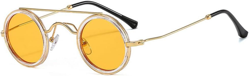 

Ретро маленькие круглые металлические солнцезащитные очки, модные, с двойной перемычкой, конфетные цвета, защита от УФ-излучения UV400, мужские, в стиле панк HVTVTLA, Transparent Yellow