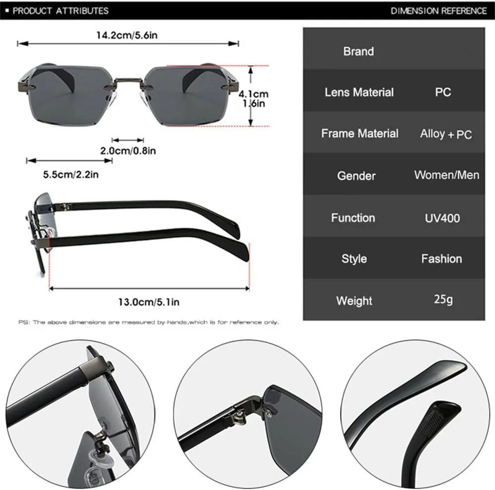 

Квадратные солнцезащитные очки без оправы для женщин, прозрачные градиентные линзы, защита от УФ-излучения UV400 для мужчин, панк-очки LANGSER, Golden Tea Gradient