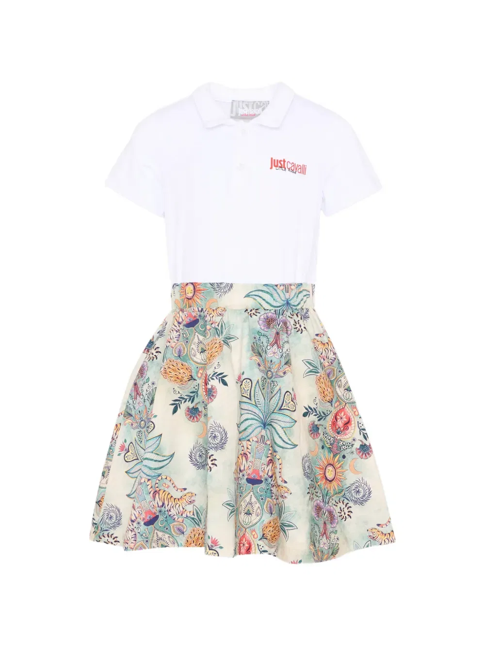 Платье с короткими рукавами и цветочным принтом Just Cavalli Kids, белый
