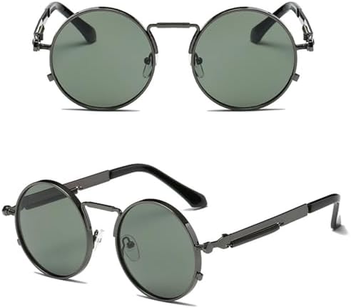 

Винтажные мужские солнцезащитные очки 2027 года для женщин в стиле панк, металлическая оправа, круглые солнцезащитные очки для мужчин, защита от ультрафиолета UV400 MTZJH, C2 Gun-green