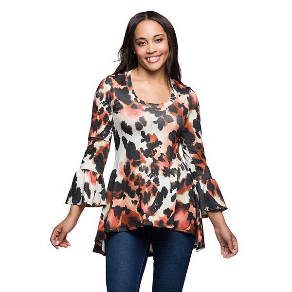 

Женский топик с круглым вырезом и расклешенными рукавами в анималистичном принте 24Seven Comfort Apparel