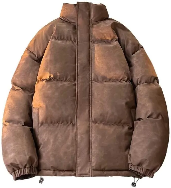 Пуховик мужской Pu Puffer Jackets на молнии со стойкой, утепленная куртка на пуху для зимы, уличная одежда Plus Size с карманами Generic, кофейный