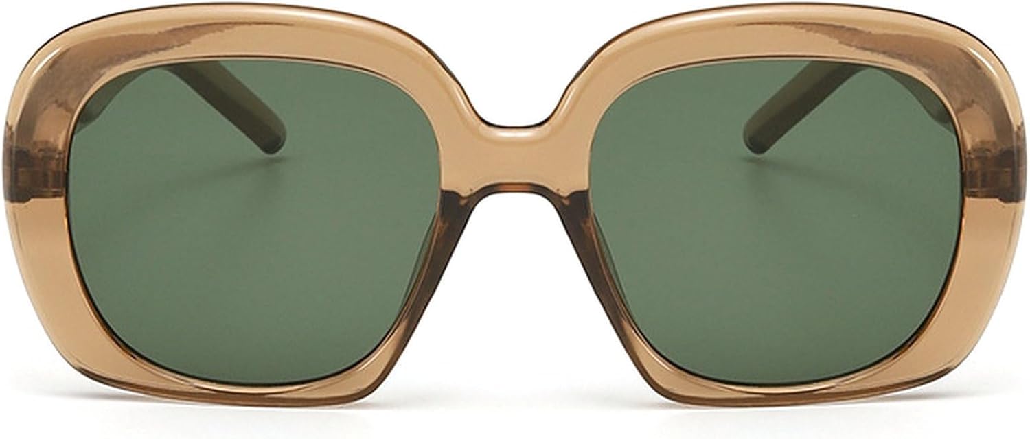 

Винтажные квадратные солнцезащитные очки для женщин и мужчин, толстая оправа, увеличенный размер, стильные овальные солнцезащитные очки с защитой от УФ-излучения UV400 mincl, Brown Green