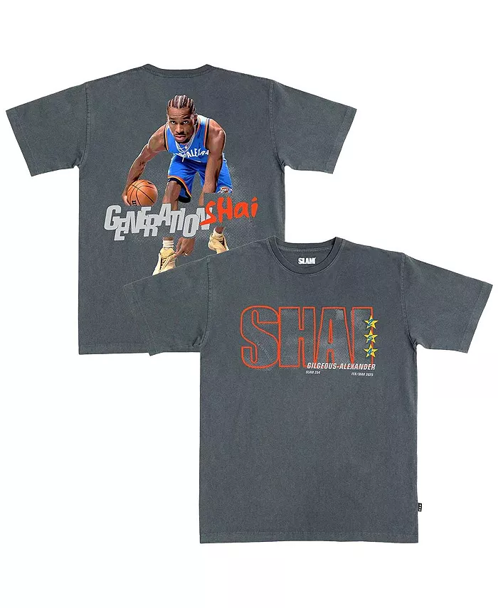 

Мужская и женская футболка Shai Gilgeous-Alexander Charcoal Oklahoma City Thunder с графикой обложки февраля/марта 2025 года, ремикс Slam