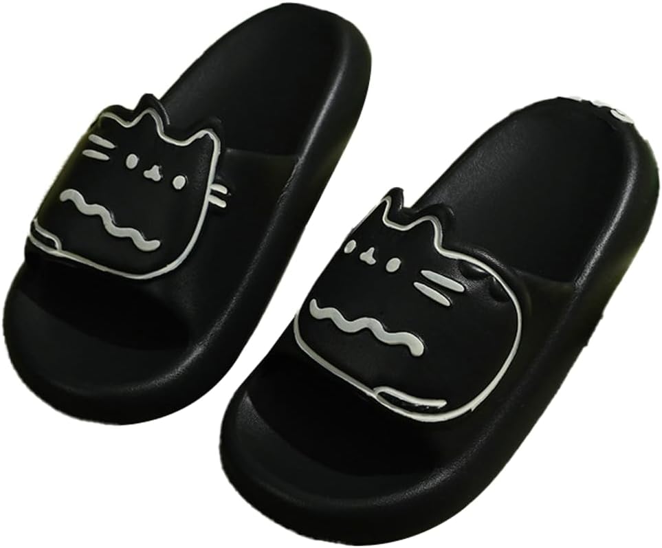 

Уютные тапочки на платформе для женщин и мужчин с очаровательным кошачьим рисунком, мягкие, нескользящие, для спальни, душа, бассейна, 2025 год Emgill, черный
