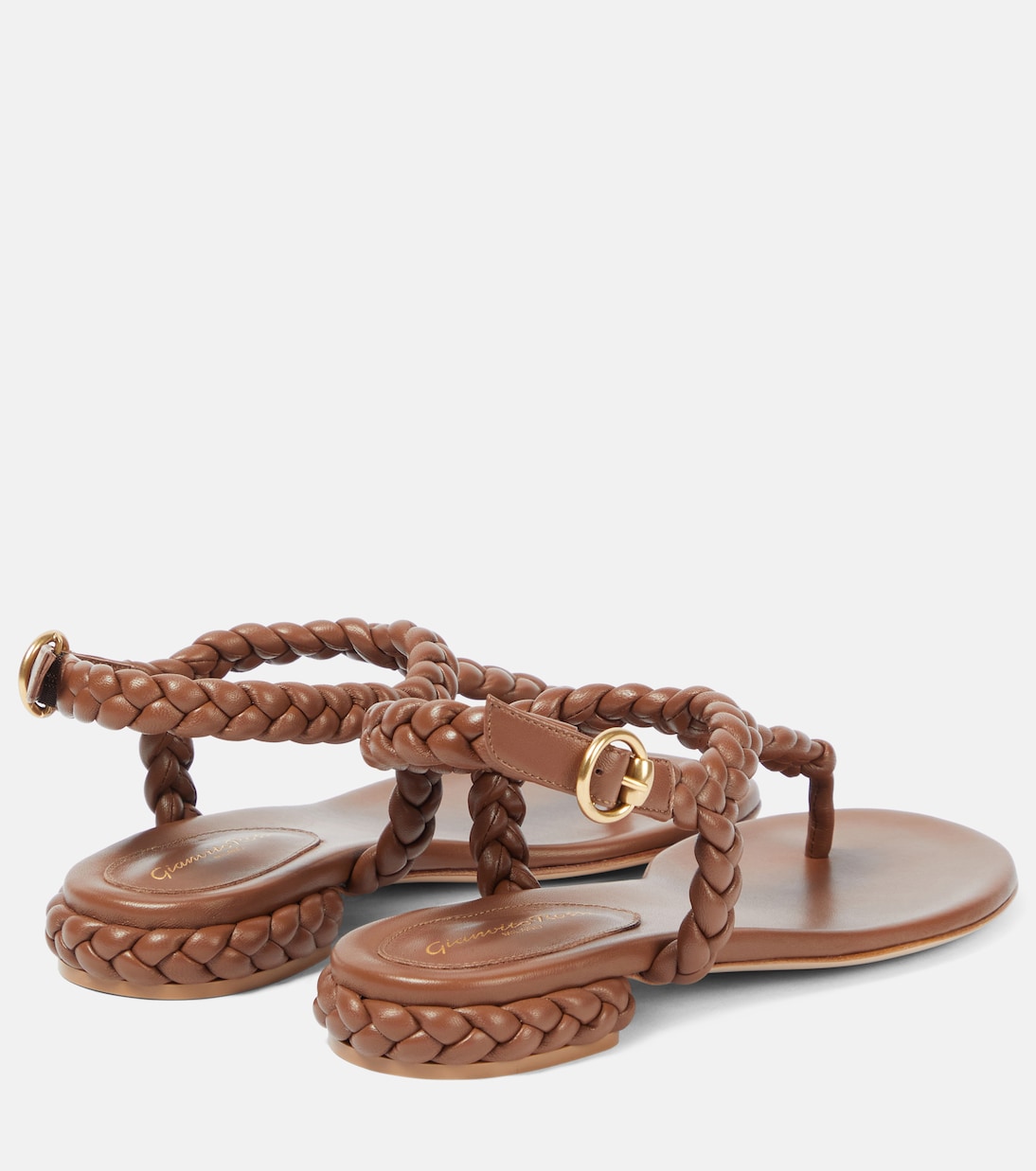 Сандалии Ravello из плетеной кожи наппа на плоской подошве Gianvito Rossi, Cuoio — фото 3