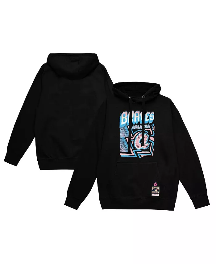 

Мужская черная толстовка Atlanta Braves Sidewalk Sketch с капюшоном Mitchell & Ness