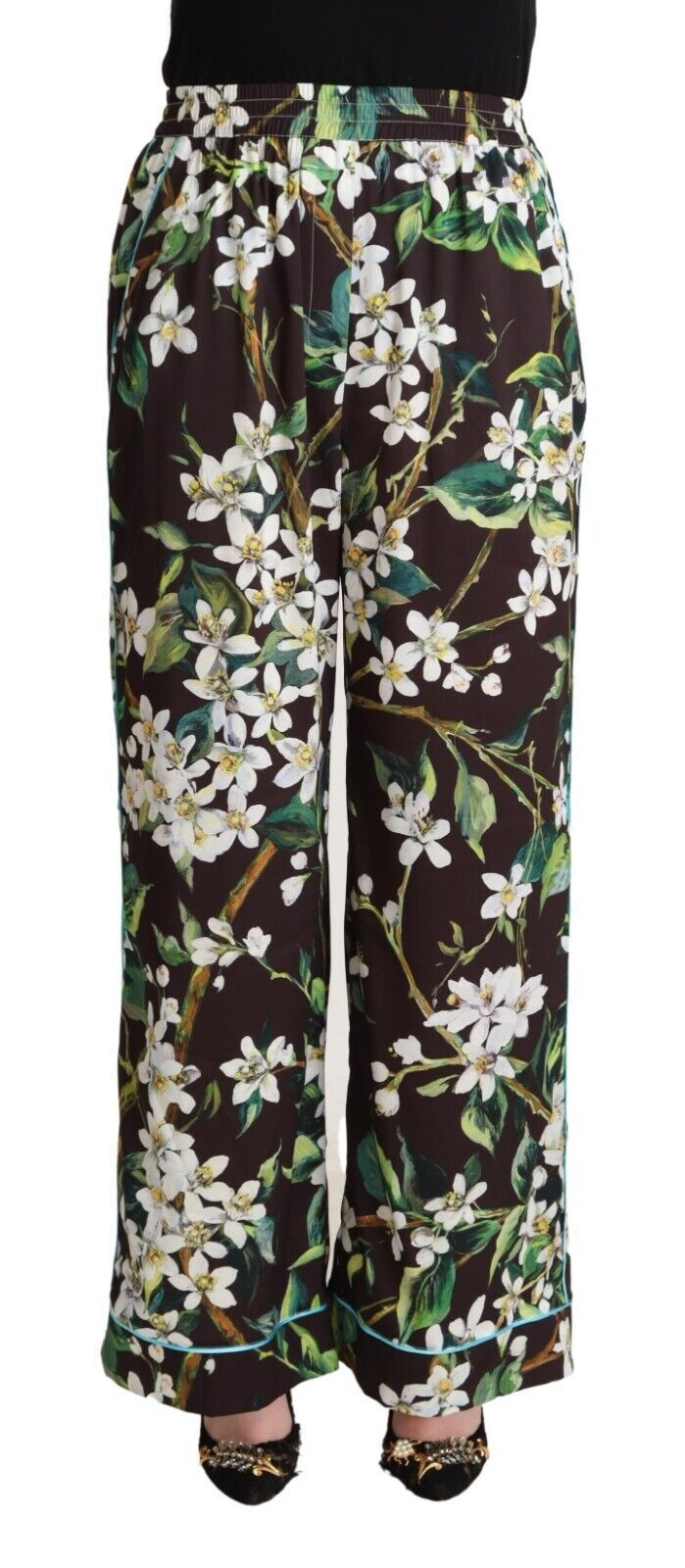

Элегантные широкие брюки с цветочным принтом Dolce & Gabbana, черный