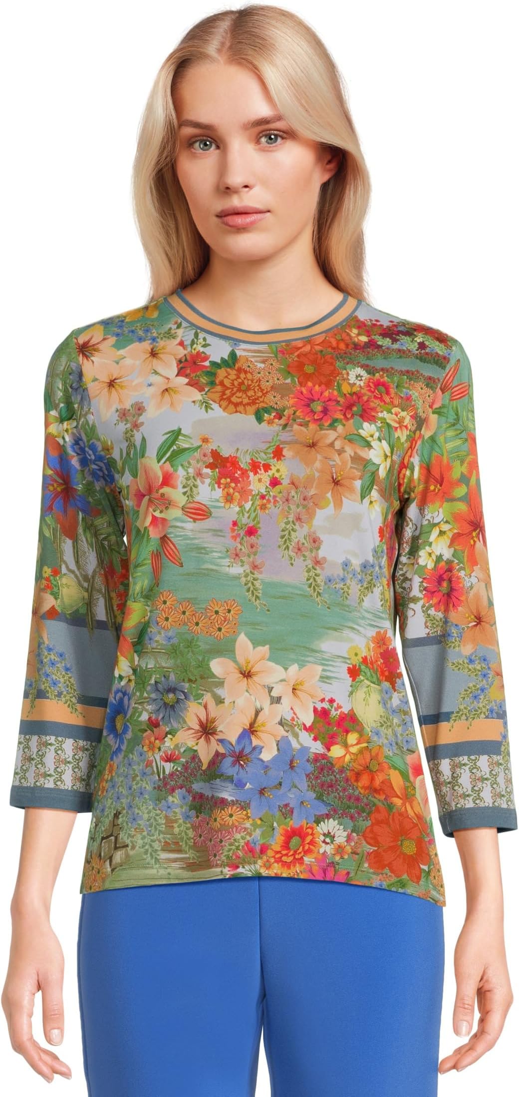 

Футболка Johnny Was The Janie Favorite 3/4 Sleeve Crew Neck Tee, цвет Asteria
