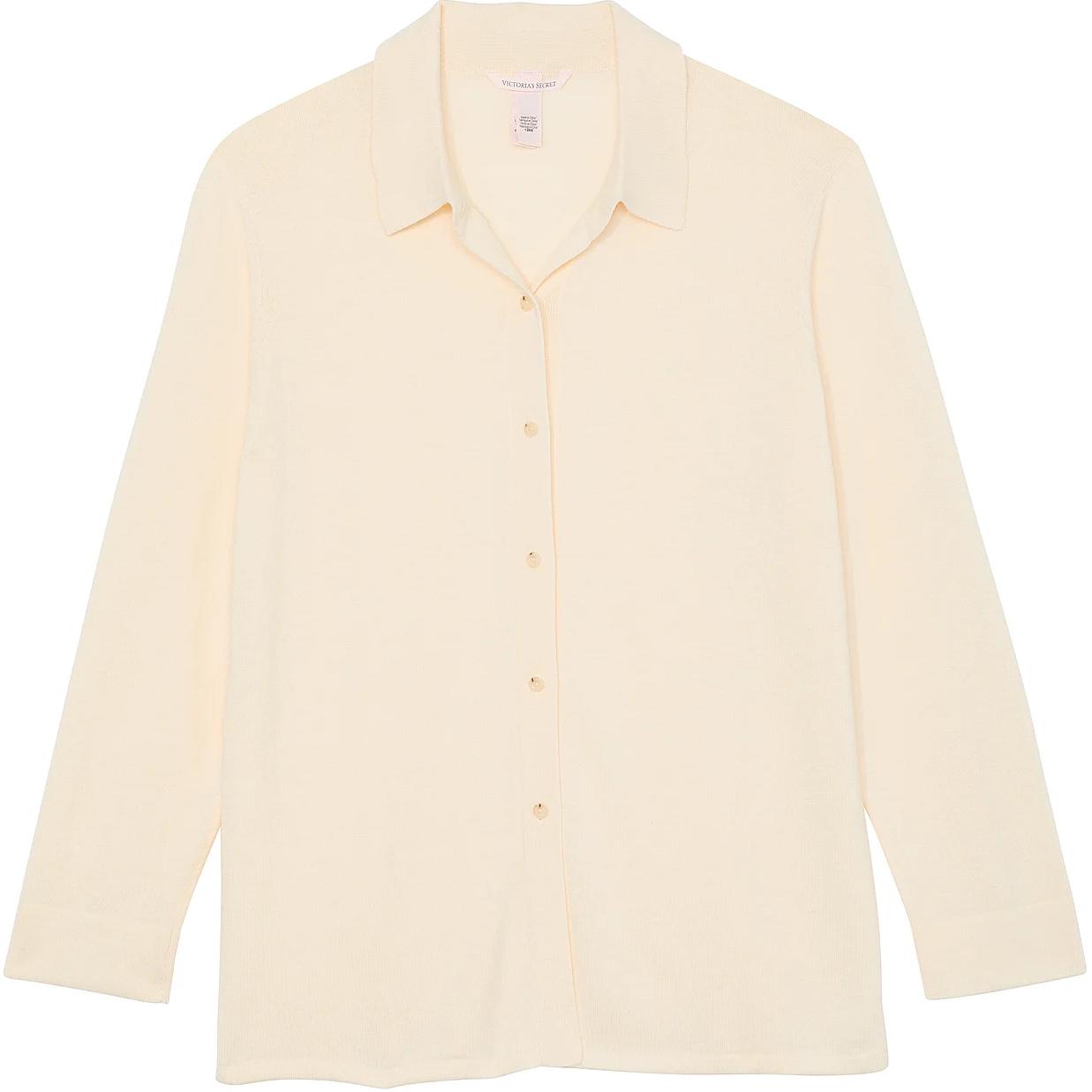 

Victoria's Secret Рубашка на пуговицах из трикотажа Luxe Crème / CANDLELIGHT, цвет Candlelight White