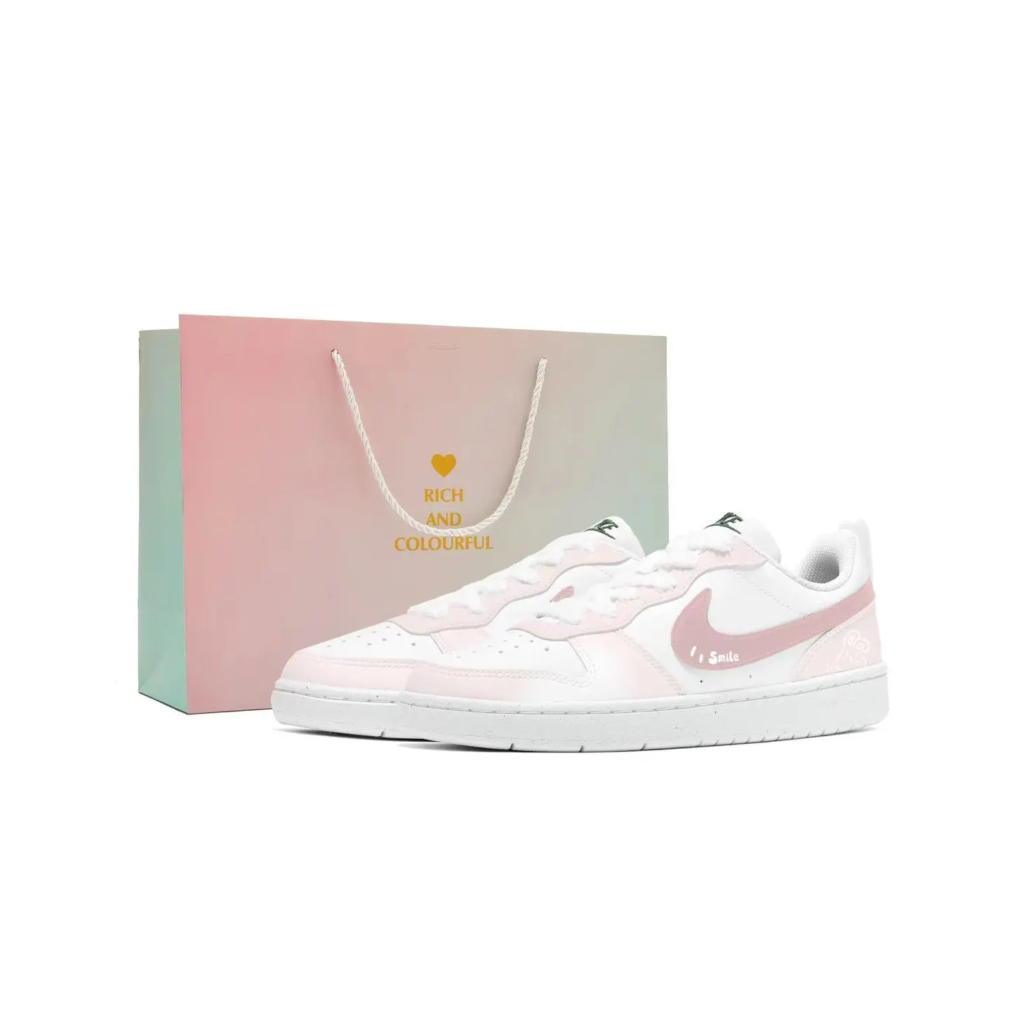 

Nike Court Borough нескользящие устойчивые к истиранию низкие скейтерские кроссовки Pink White детские