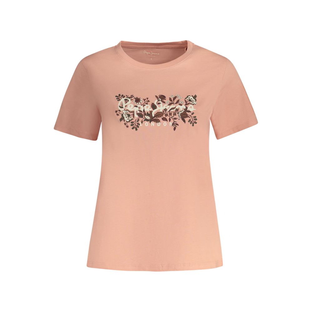 

Розовая хлопковая женская футболка Pepe Jeans