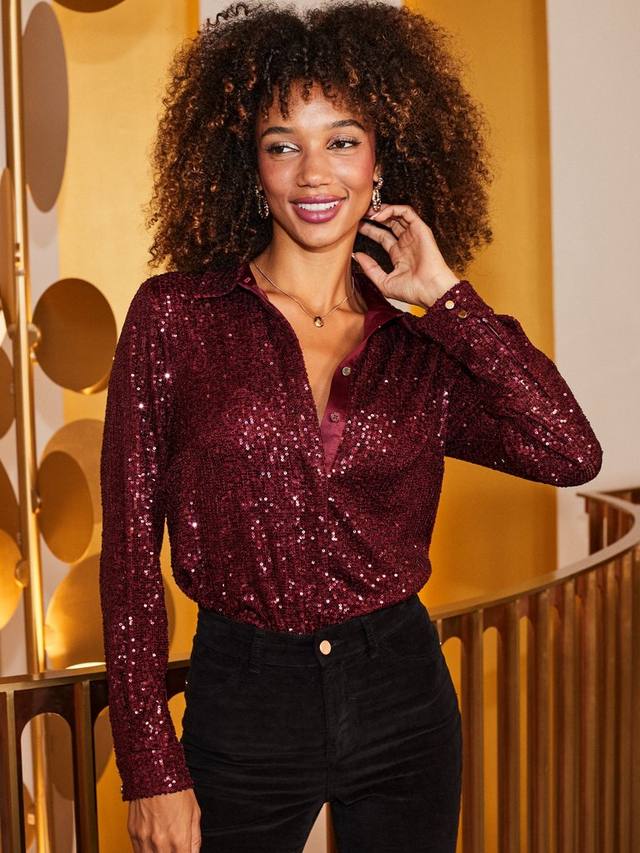 

Блузка с длинными рукавами и пайетками Sosandar, Purple