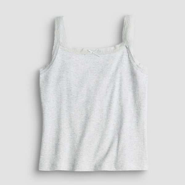 

Детская майка с кружевной отделкой для девочек 7-16 лет, размеры regular и plus So, Light Grey Heather