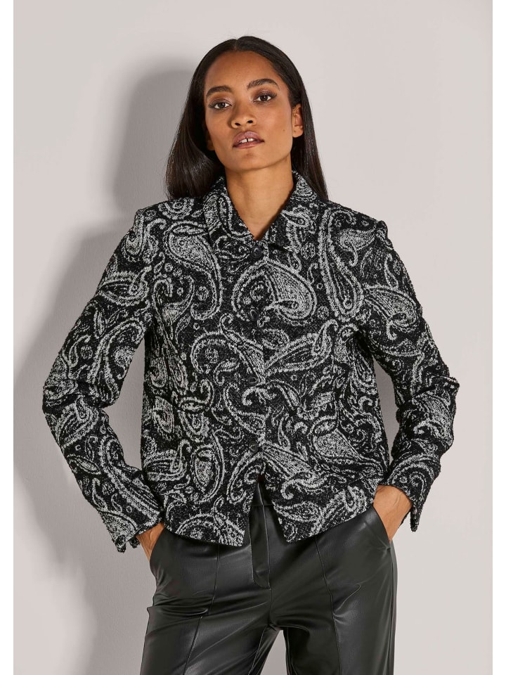 

MADELEINE Современный деловой пиджак с узором «пейсли» в черно-белом цвете