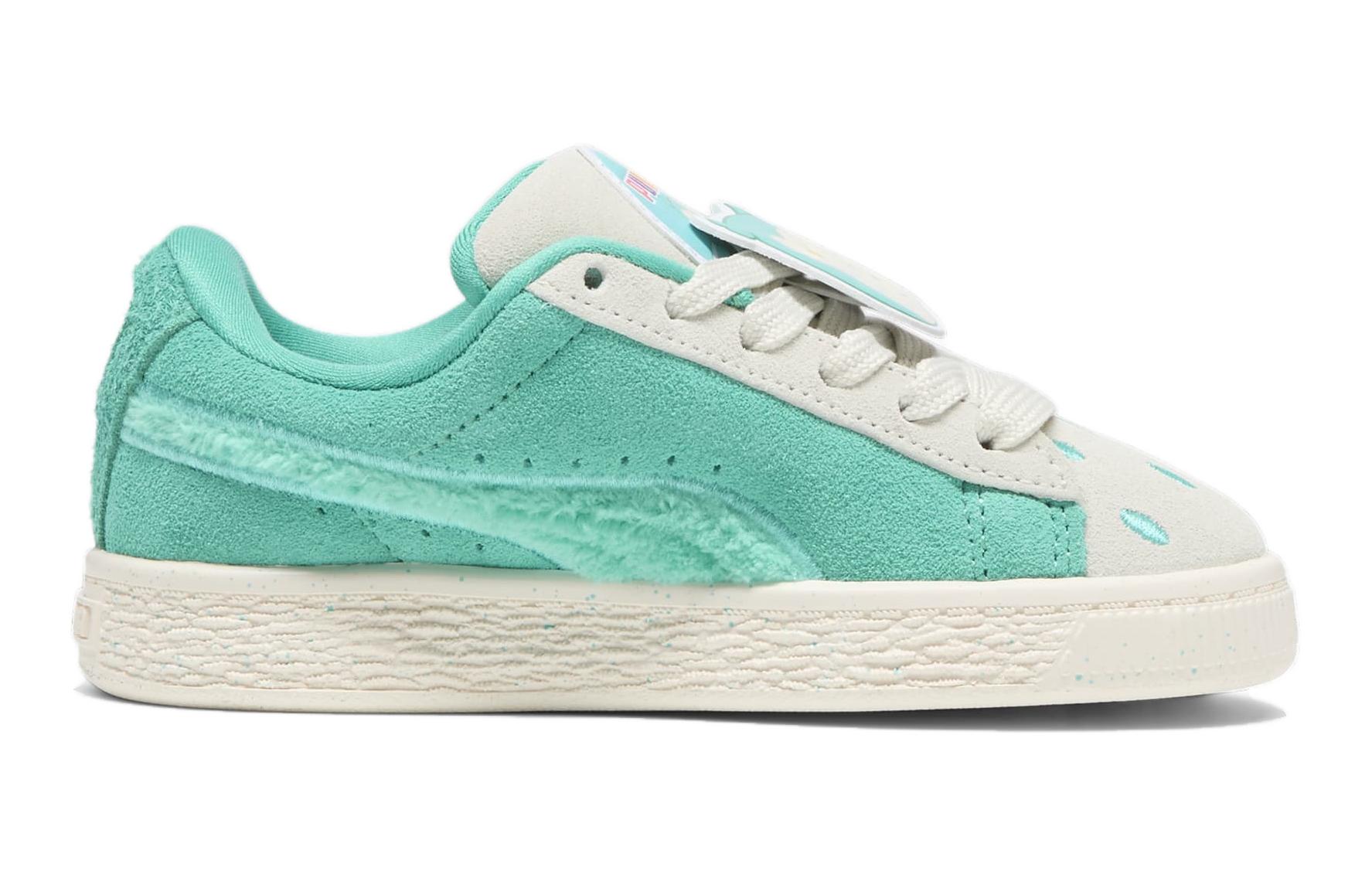 Puma Детские низкие скейтбордистские кроссовки Squishmallows x Suede XL с амортизацией, зелено-белые — фото 3