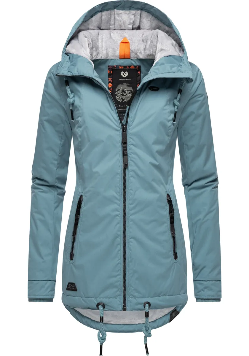 

Зимняя куртка в стиле рэгвир "Зузка Зима", с капюшоном, стильная зимняя парка на флисовой подкладке Тедди Ragwear, джинсовый