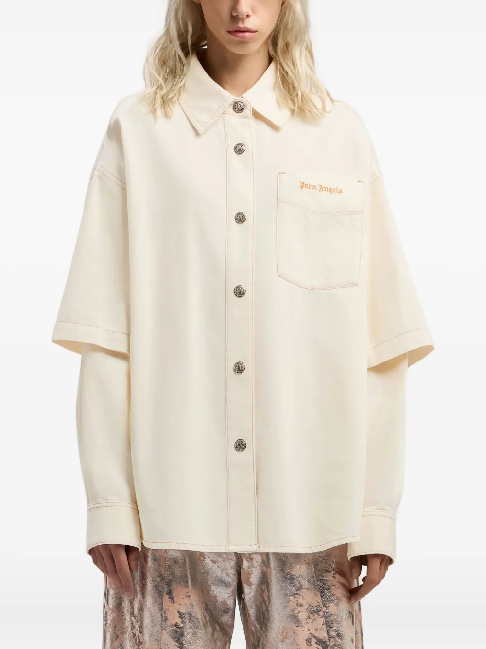 Гибридная рубашка-overshirt на пуговицах Palm Angels, кремовый — фото 3