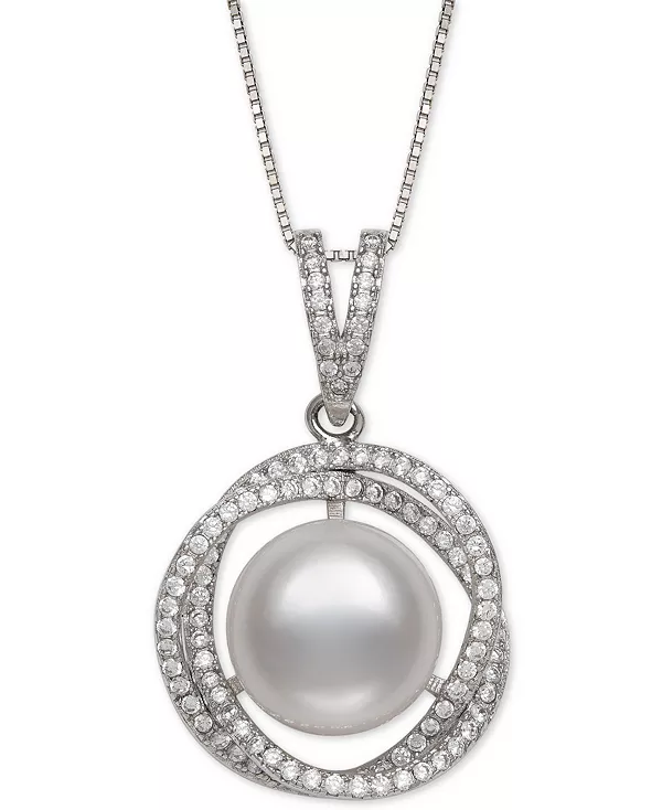 

Ожерелье с подвеской 18 дюймов из стерлингового серебра с культивированным пресноводным жемчугом (11 мм) и кубическим цирконием Belle De Mer, silver
