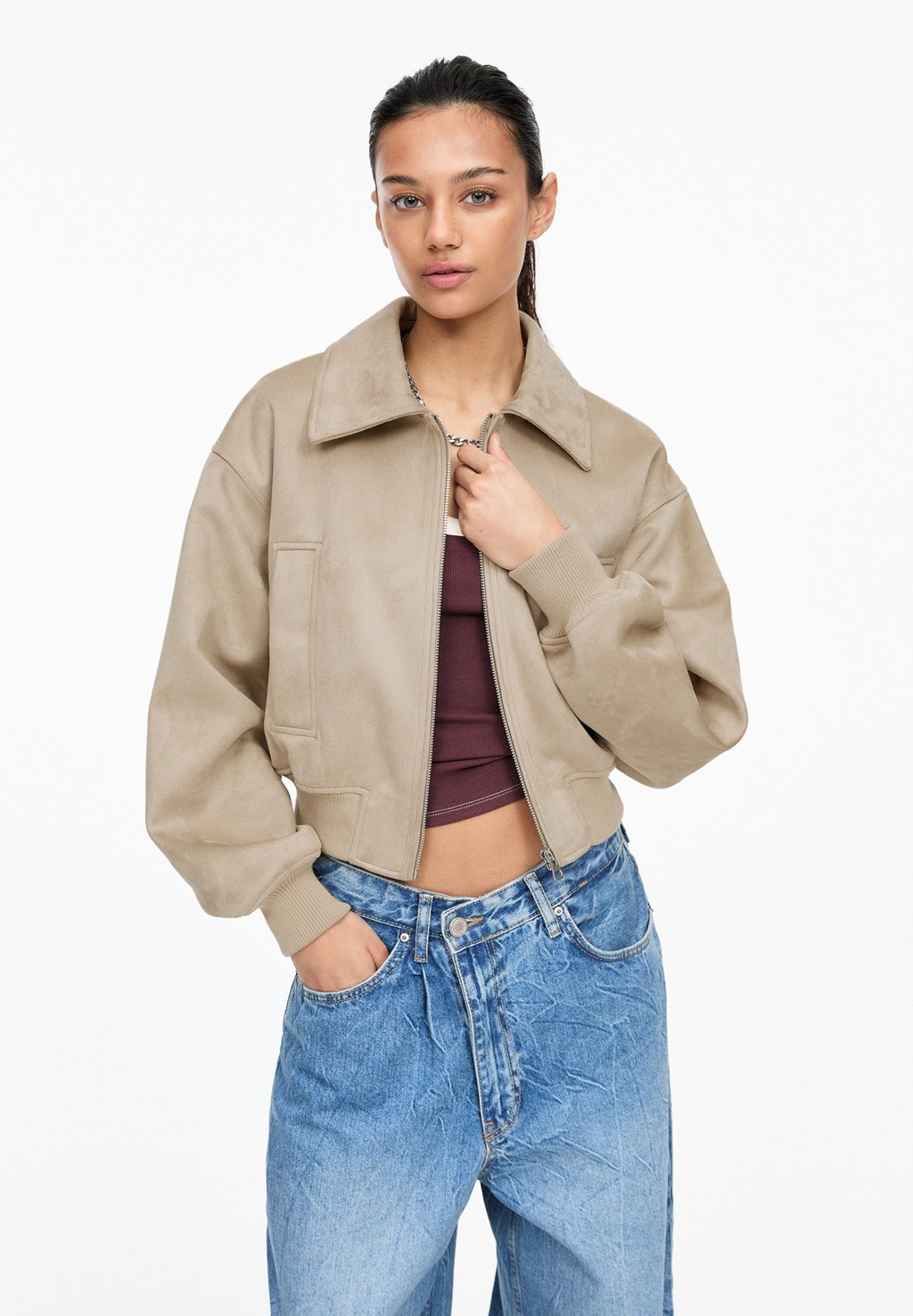 

Куртка из искусственной кожи PULL&BEAR, песочный