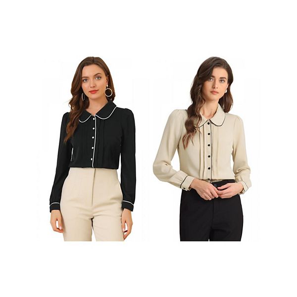 

2 упаковки женской блузы с воротником питер пэн Inspire Chic, Black Light Khaki