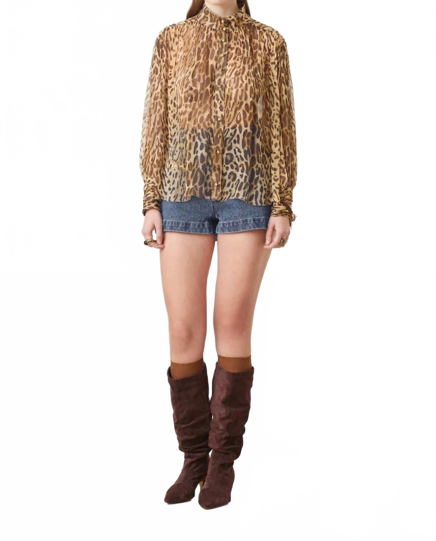 

Прозрачный топ с леопардовым принтом бежевого цвета Suncoo, бежевый