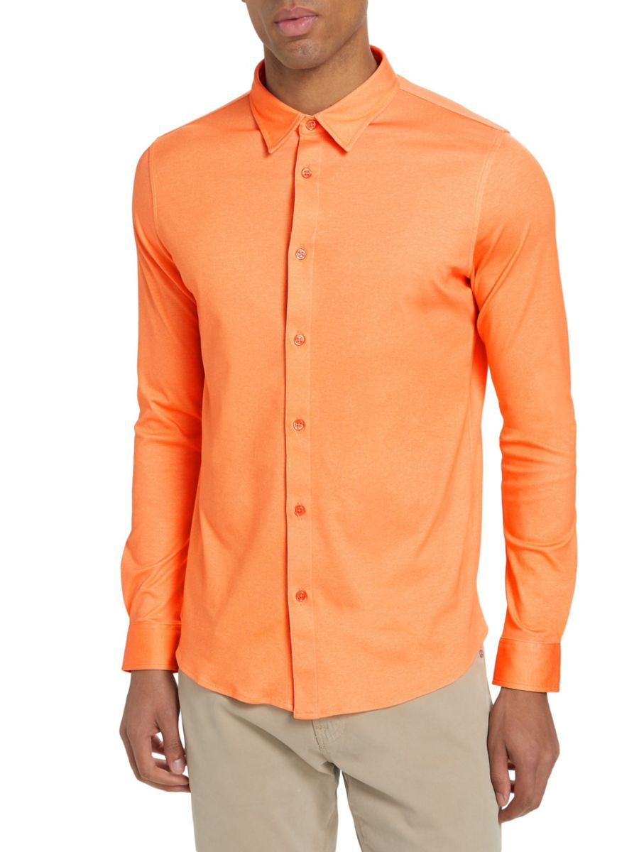 

Рубашка Slim Fit из меланжевого хлопка Saks Fifth Avenue, цвет Tangerine