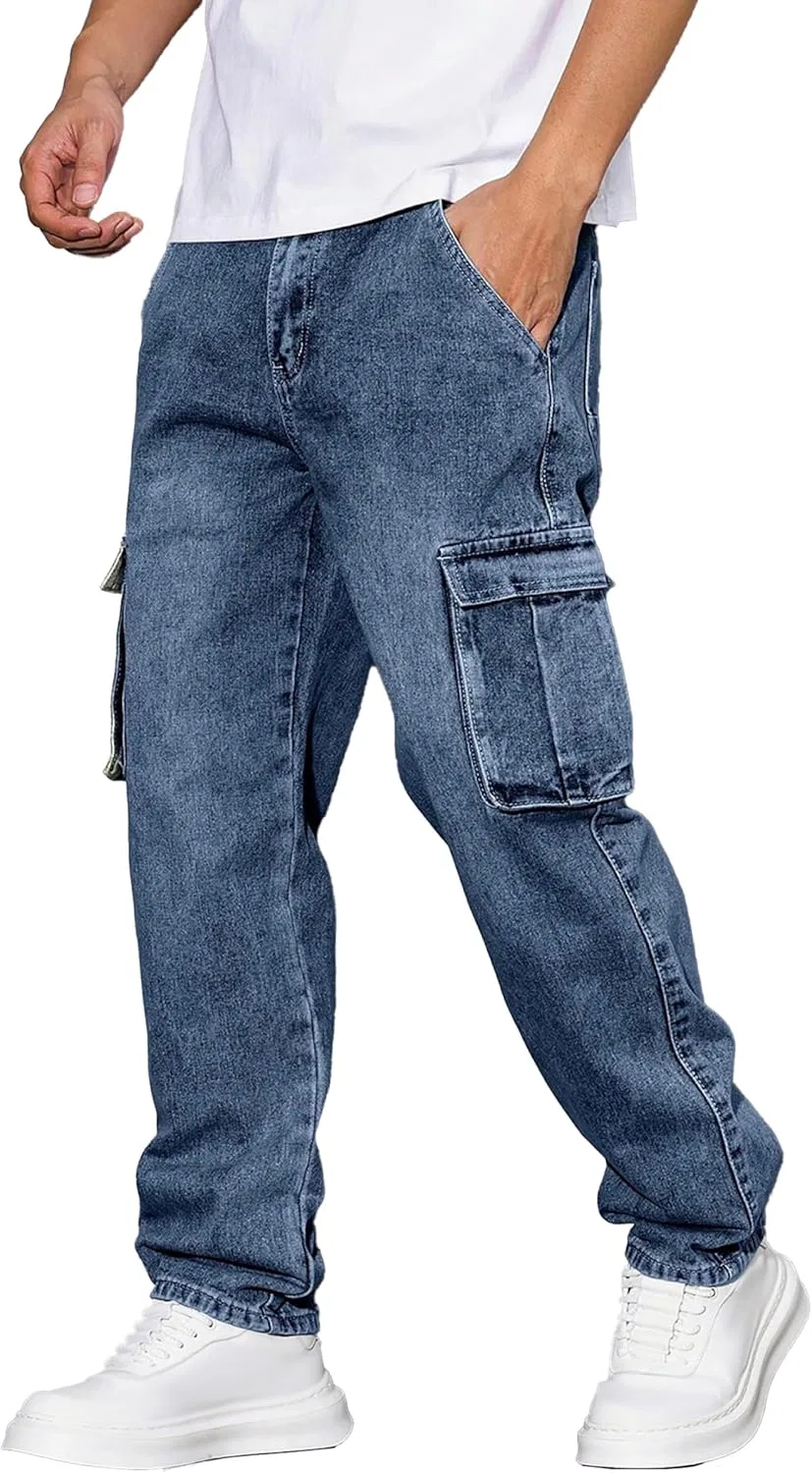 Джинсы свободные Men's Casual Baggy Cargo Jeans, синие