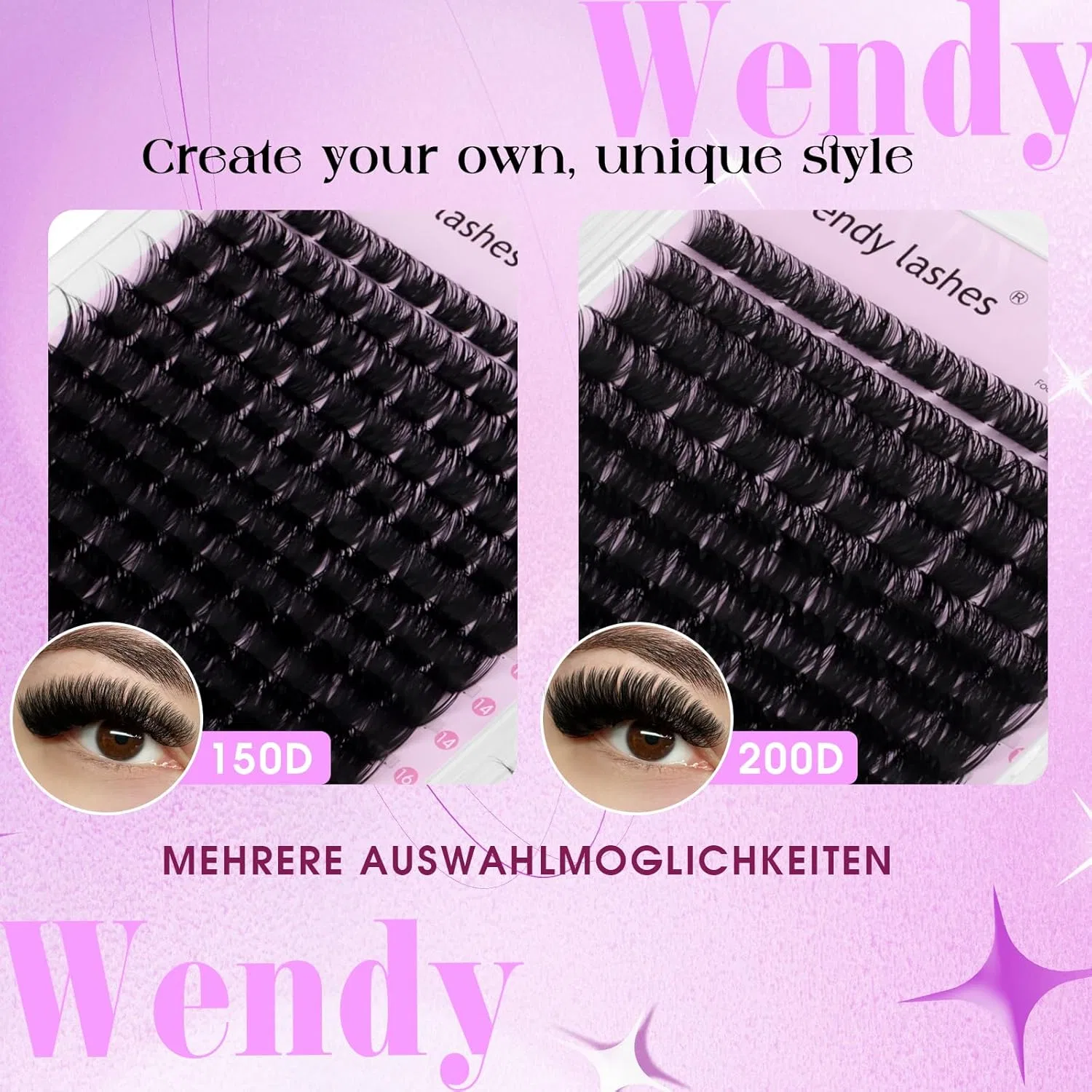 Набор для наращивания ресниц 150D + 200D D-изгиб от 10 до 18 мм Wendy Lashes — фото 3