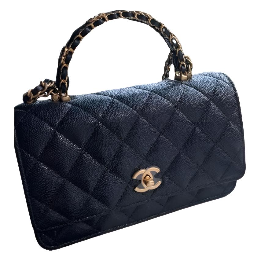 

CHANEL Блестящая зернистая телячья кожа женская сумка черная