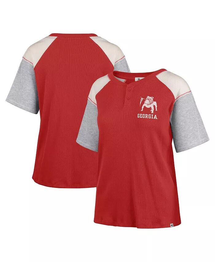 

Женская красная футболка Georgia Bulldogs Underline Harvey Colorblock Raglan Henley '47 Brand