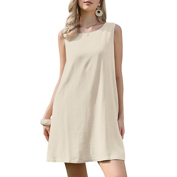 

Безрукавное льняное платье для женщин с карманами Inspire Chic, Beige