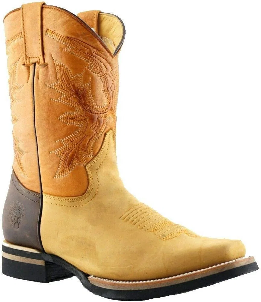 Ботинки Grinders Unisex EL Paso Tan Brown Leather Slip On Mid Medium Calf Cowboy Western Depth