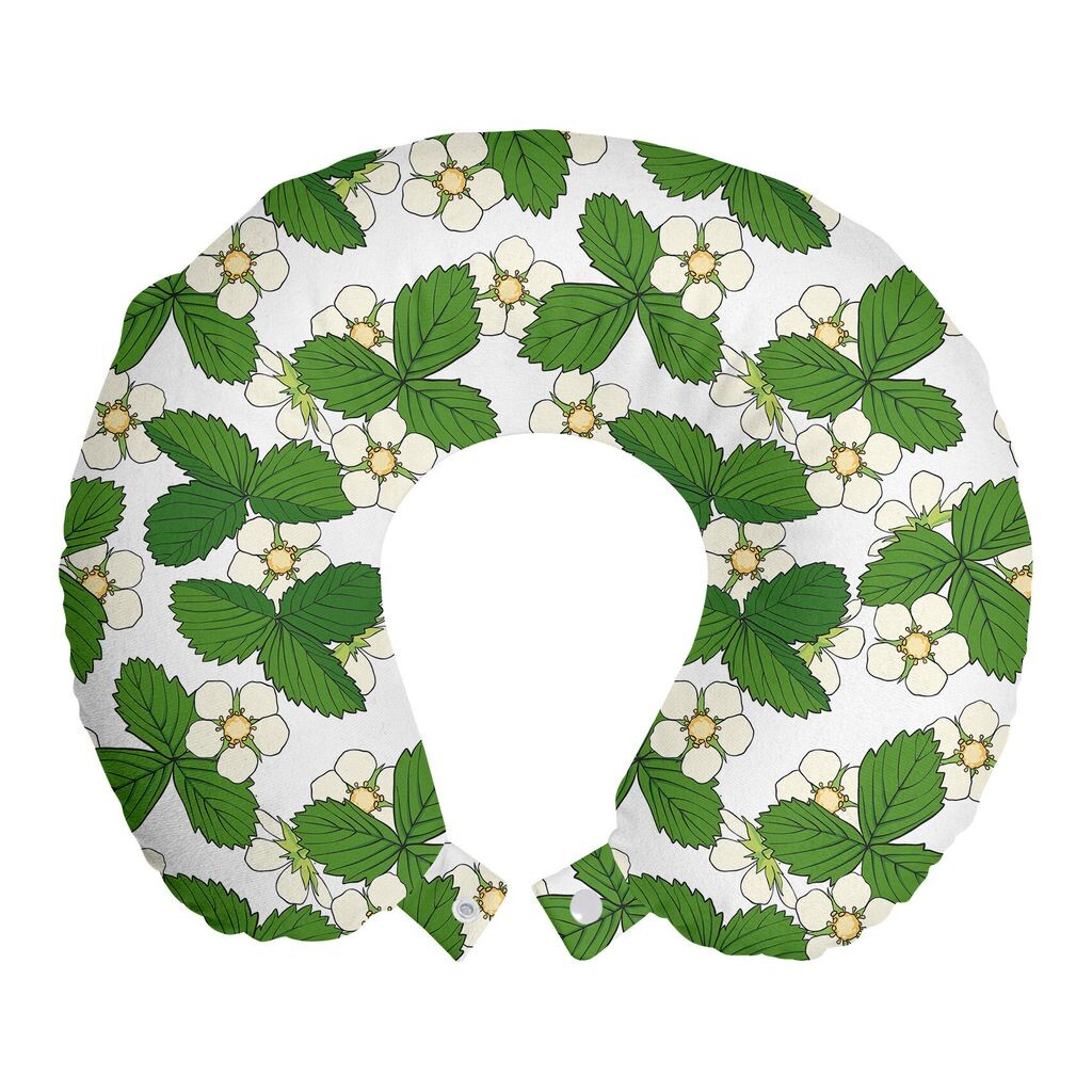 

ABAKUHAUS Flowers Дорожная подушка для шеи, лепестки клубники, пенопластовые дорожные принадлежности для самолета и автомобиля, 30x30 см, кремовый и зеленый