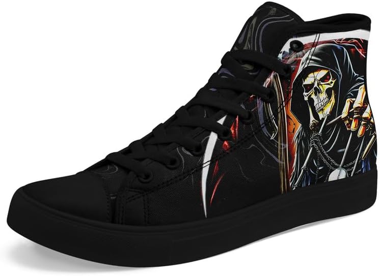 

Женские/мужские модные высокие кеды на шнуровке AWSOLE с черепом, черные текстильные кроссовки, нескользящие, удобные для повседневной носки и прогулок