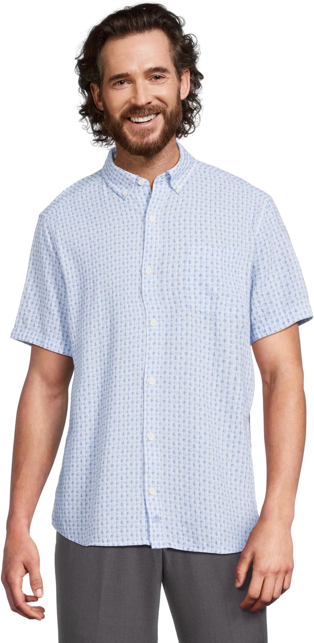 

Рубашка Johnston & Murphy Short Sleeve Illusion Print Linen Shirt, синий