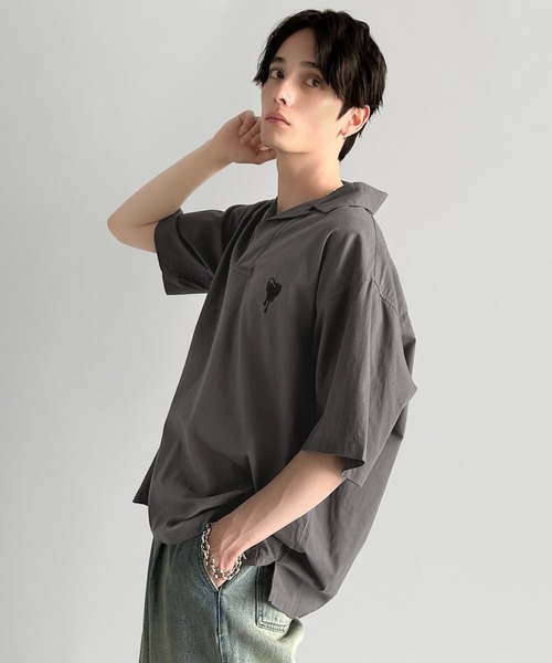 

Пуловер из хлопка рипстоп с открытым воротником Classical Origin, угольно-серый