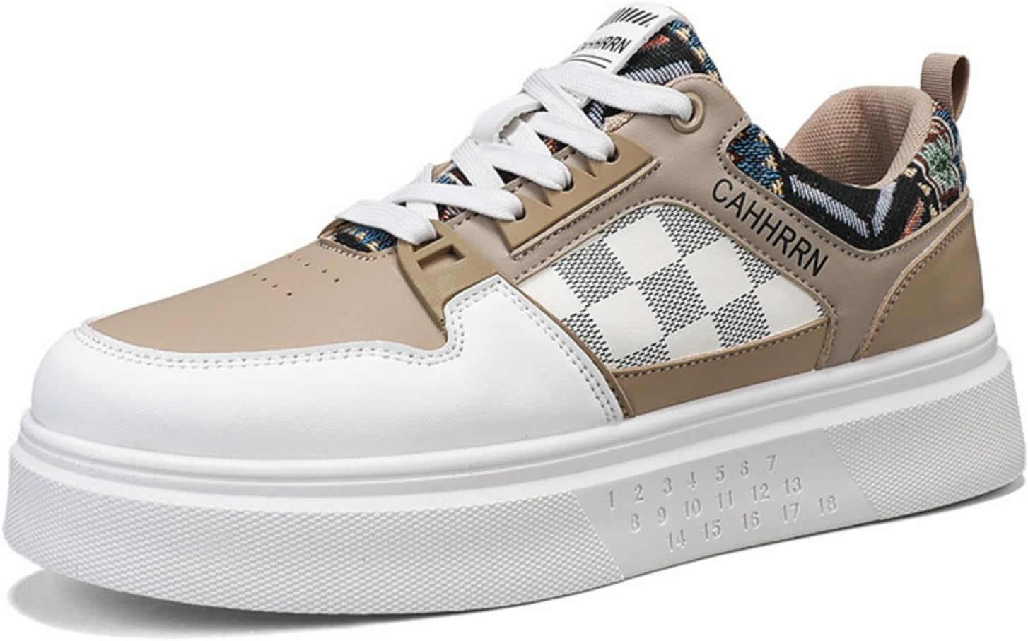 

Мужские модные кроссовки на платформе MACEFIL, клетчатая аппликация, кожа, удобные повседневные кроссовки для прогулок, белый/хаки