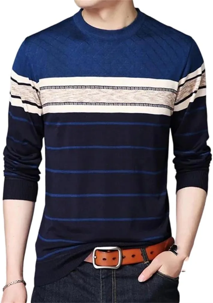 

Мужская тонкая полосатая вязаная водолазка с длинным рукавом