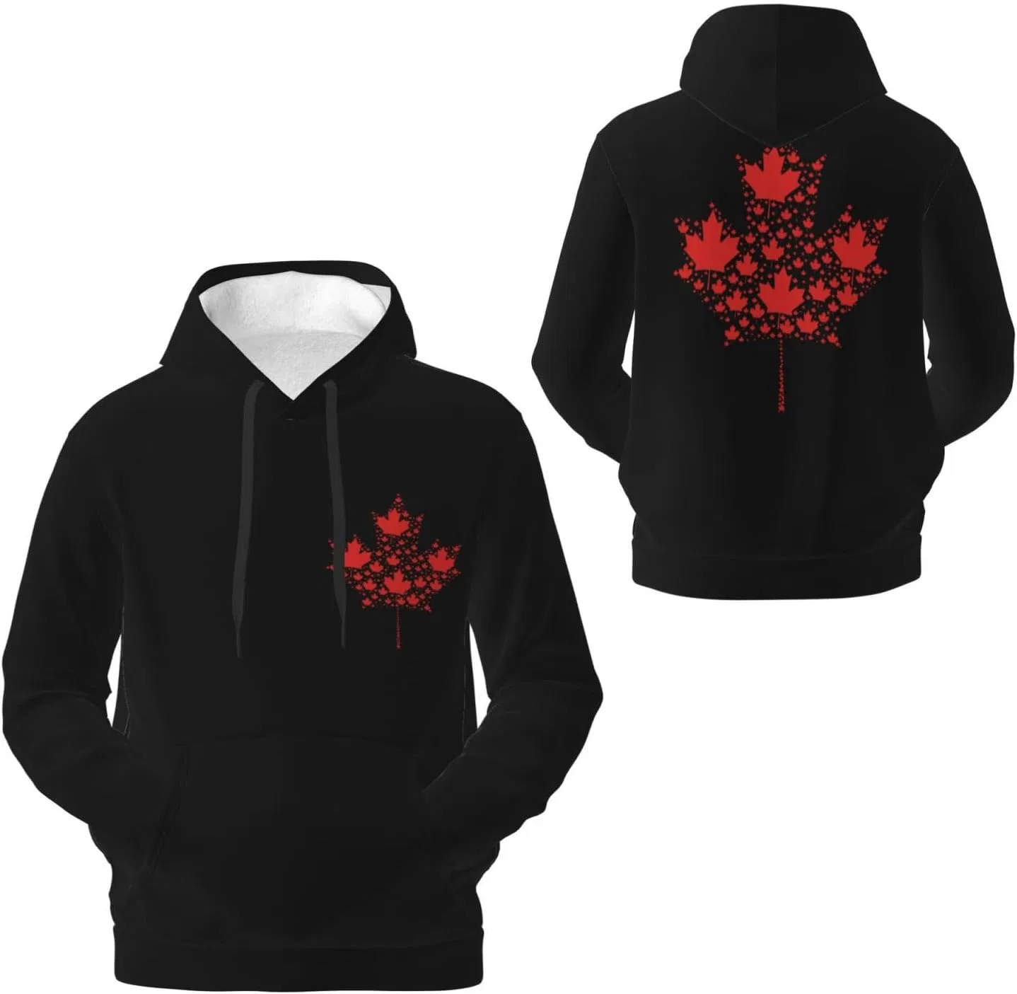 Толстовка с капюшоном Canadian Maple Leaf Flag мужская, флисовая, с карманом Generic, черный — фото 4