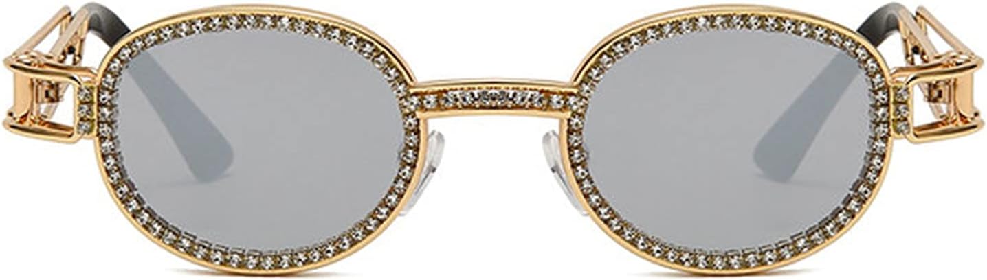 

Винтажные солнцезащитные очки COTIA с круглыми бриллиантами для мужчин и женщин, овальные, с кристаллами и металлическим покрытием, в стиле панк, модные очки с защитой от УФ-излучения UV400, Silver