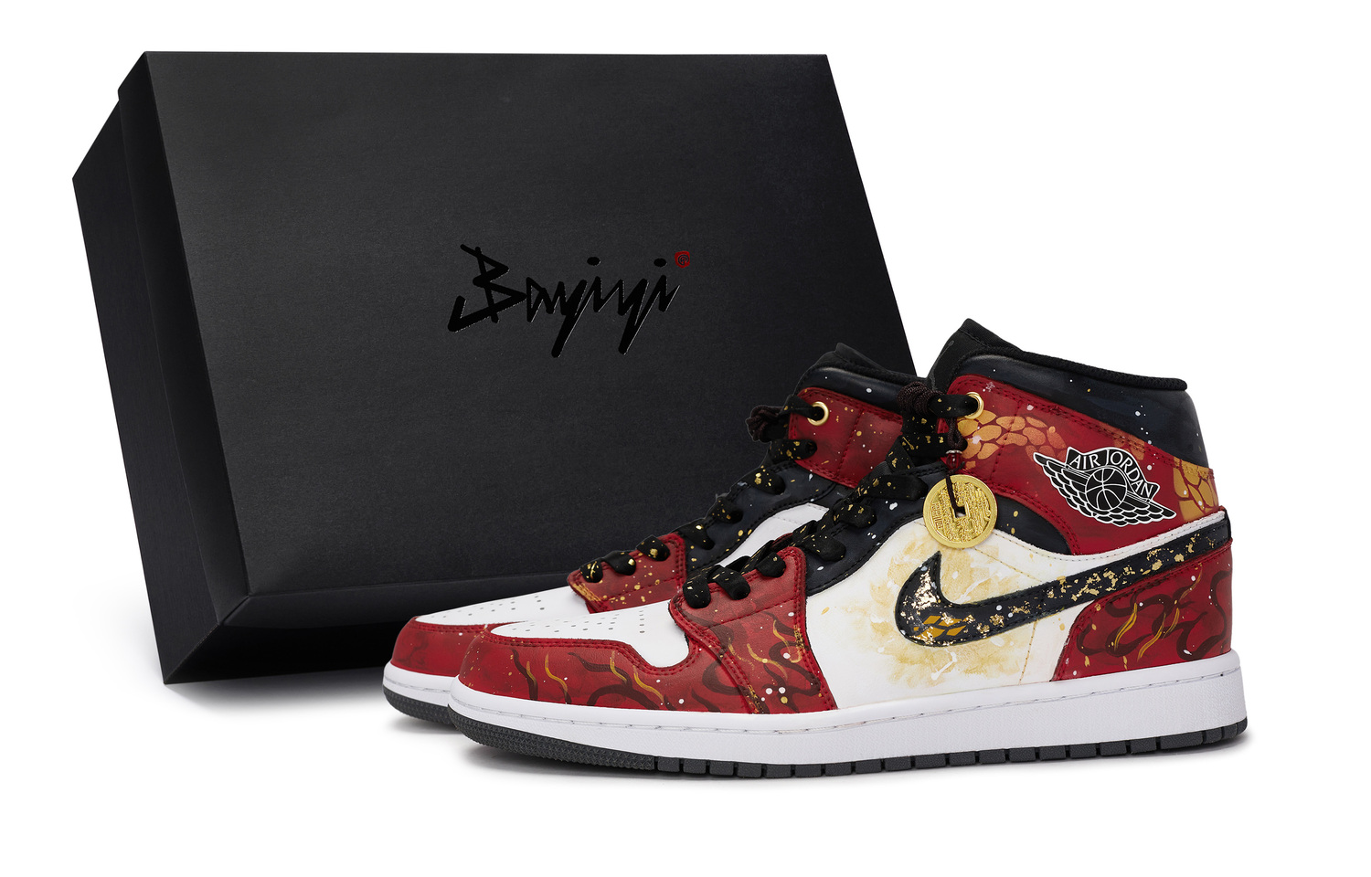 

Jordan Air 1 811 Manufacturing, Golden Python Rising From The Flames, Special Shoe Box кроссовки Mid top