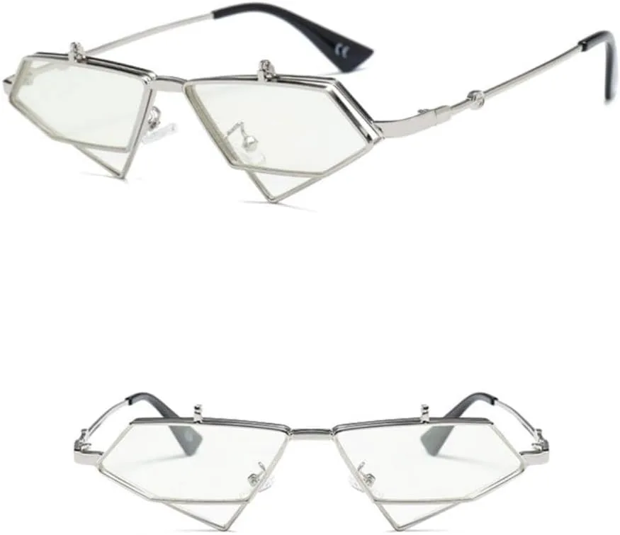 

Солнцезащитные очки MUTYNE Gold Steampunk с откидной оправой, винтажные, в красной металлической оправе, треугольные, для мужчин и женщин, Silver With Clear