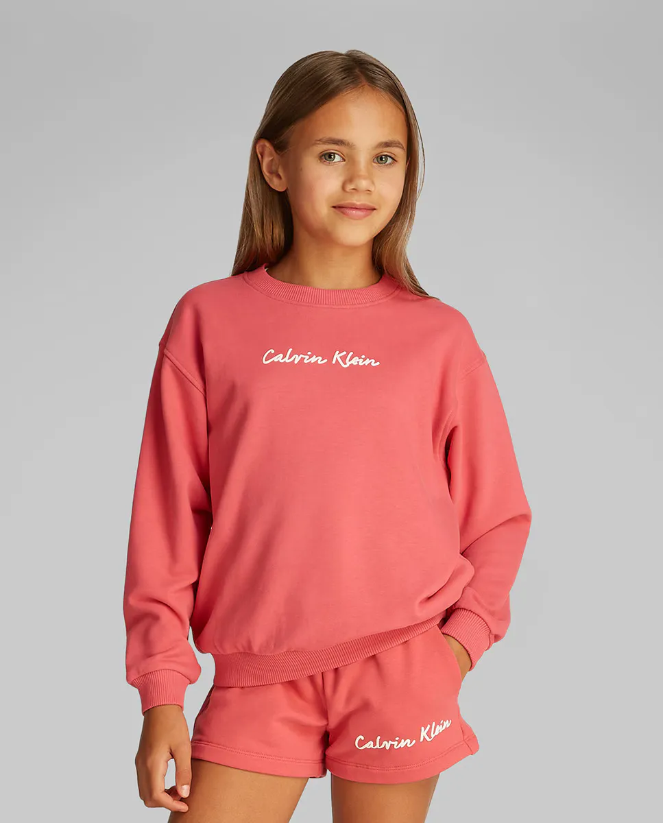 

Девичий свитшот с круглым вырезом и курсивом Calvin Klein, фуксия