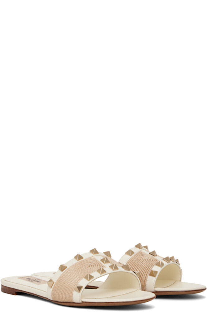 Сандалии Rockstud Slide белого и бежевого цвета Valentino Garavani — фото 4