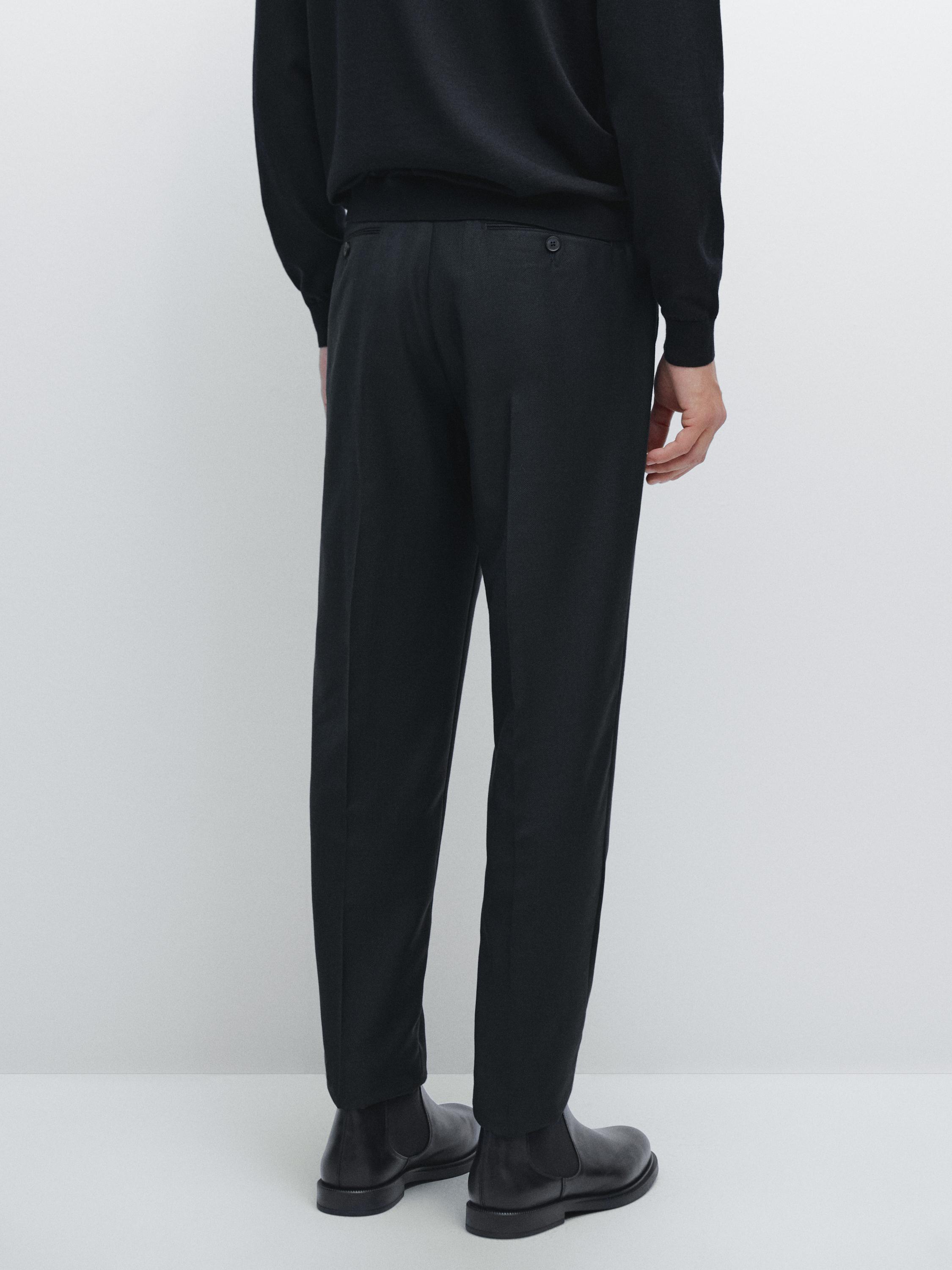 Брюки из микротекстурированного плетения Massimo Dutti, темно-синий — фото 3