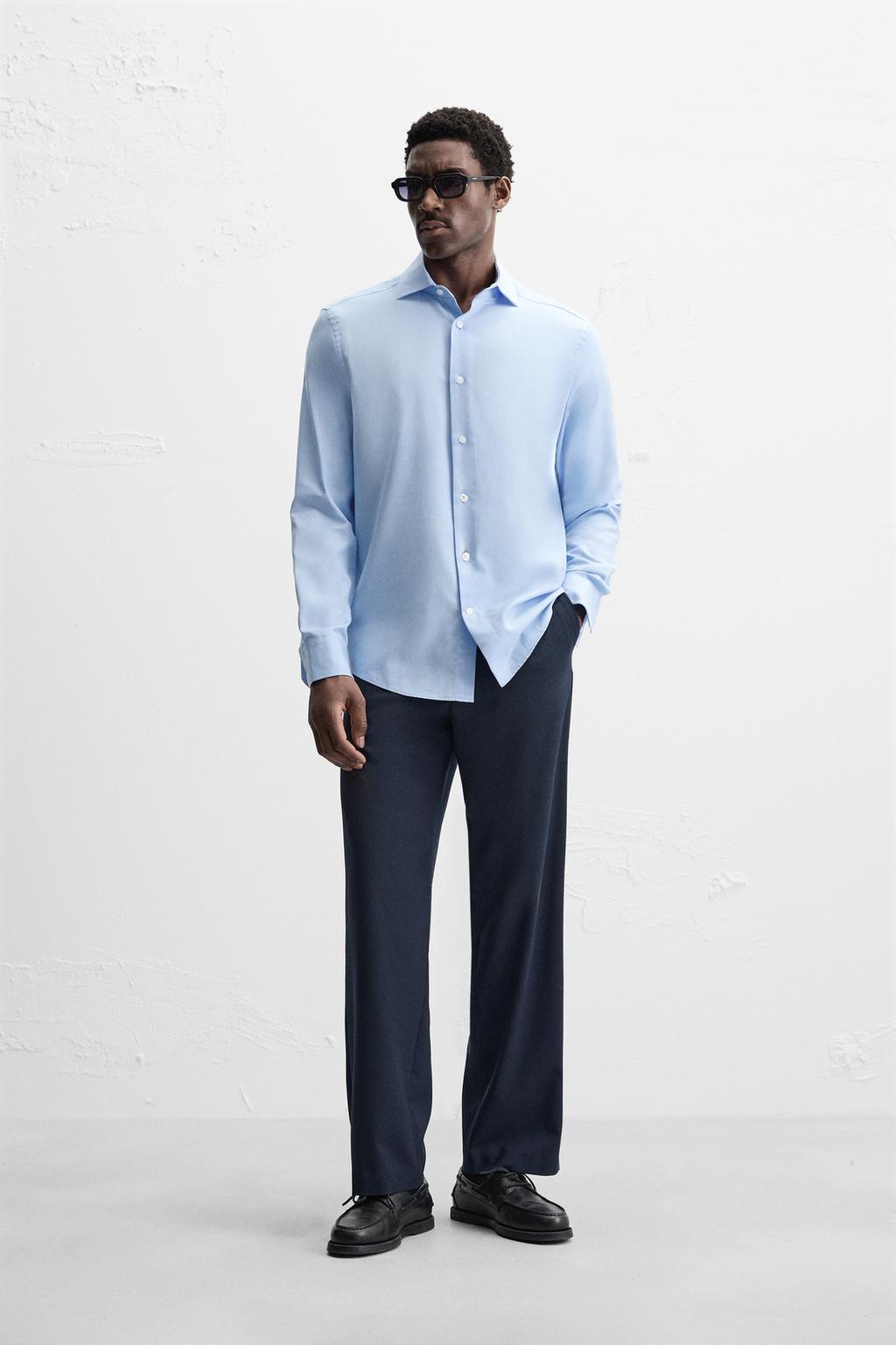 

Легкая в уходе текстурированная рубашка ZARA, цвет Light sky blue